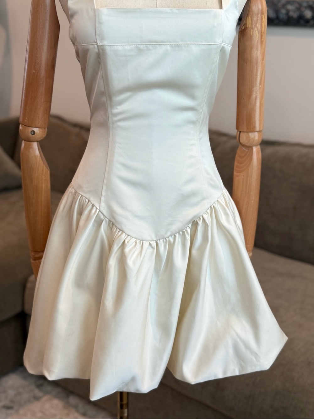 WEWOREWHAT Corset Peplum Mini Dress Ivory Ecru | Size 4 - Picture 3 of 8